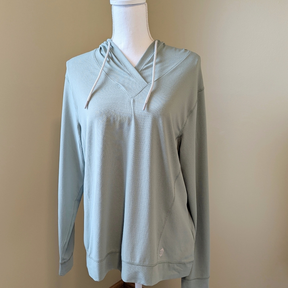 Free Country Women's Sage Green Hooded Pullover Long Sleeve Top - Size XL
